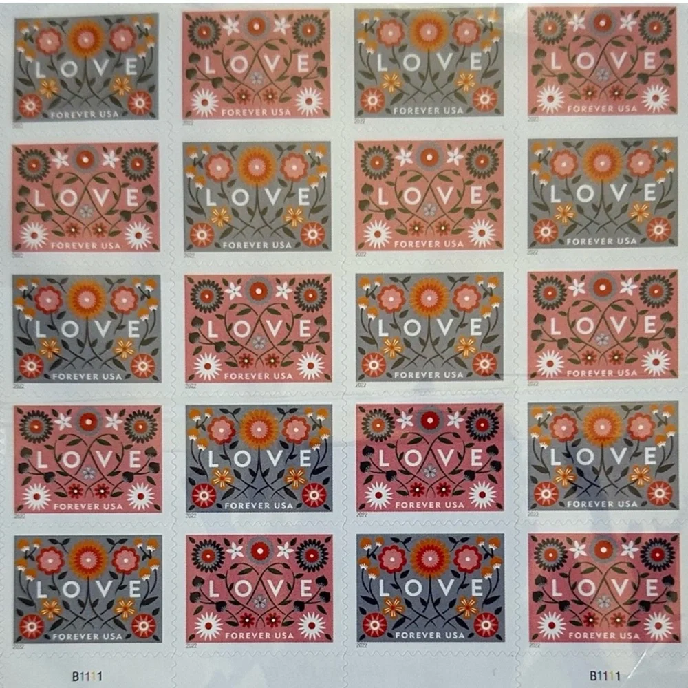 500 LOVE USA FOREVER MAILING USPS 2022 FLORAL
POSTAGE STAMPS ADHESIVE - Picture 4 of 6